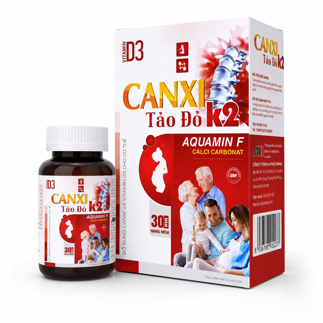 Akopha_Vitamin D3 Canxi Tảo Đỏ K2_C/30v