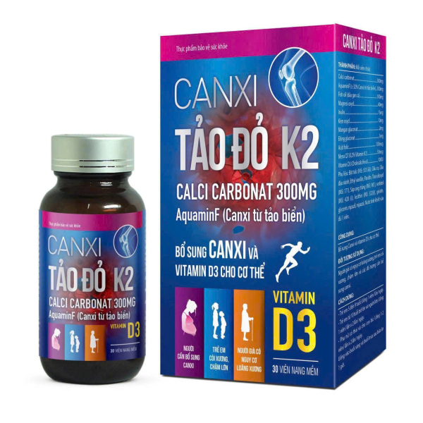 Akopha_Vitamin D3 Canxi Tảo Đỏ K2 Xanh_C/30v_K72
