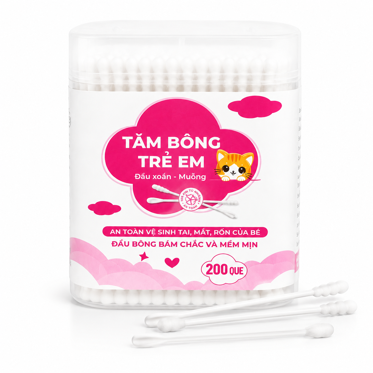 Bạch Tuyết_Tăm bông trẻ em (Đầu xoắn - muỗng) Hồng_H200q
