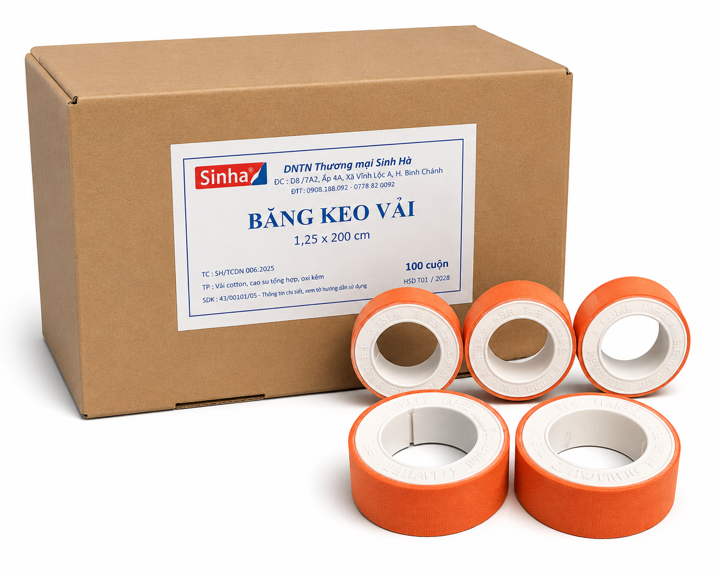 Băng keo vải Sinha hộp 10 cây x 10 cuộn
