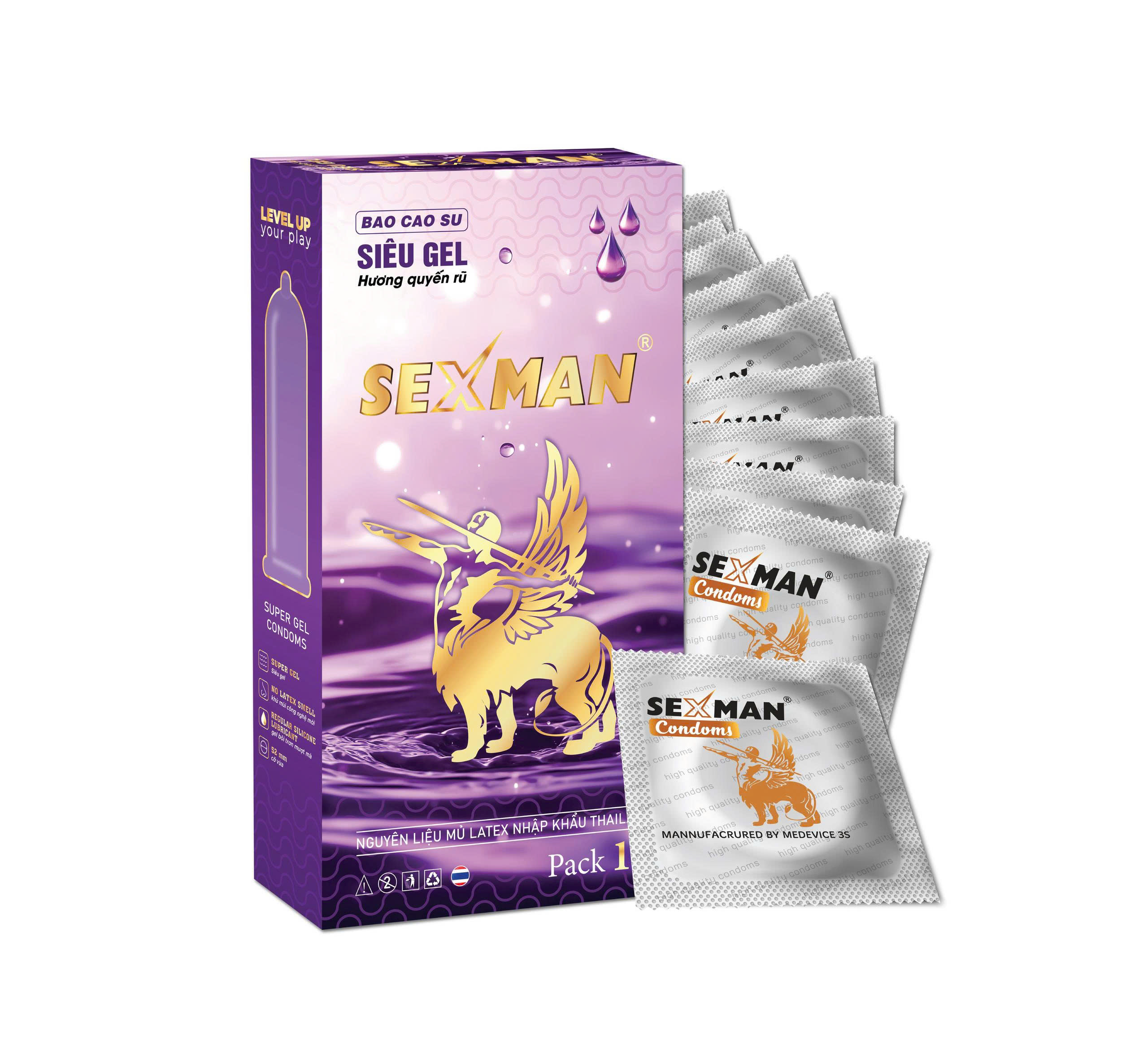 BCS SEXMAN SIÊU GEL Tím- HỘP 10 Cái_Mua 10 tặng 1_K450
