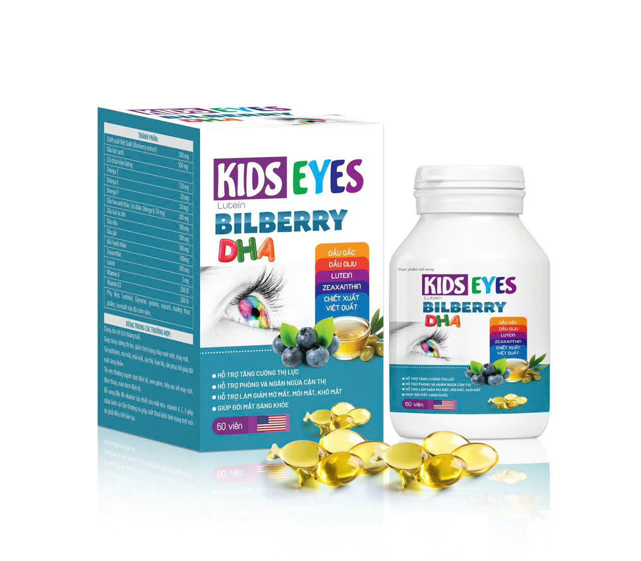 Bổ Mắt  KIDS EYES BILBERRY DHA Xanh (Kẹo Cá)_C60v