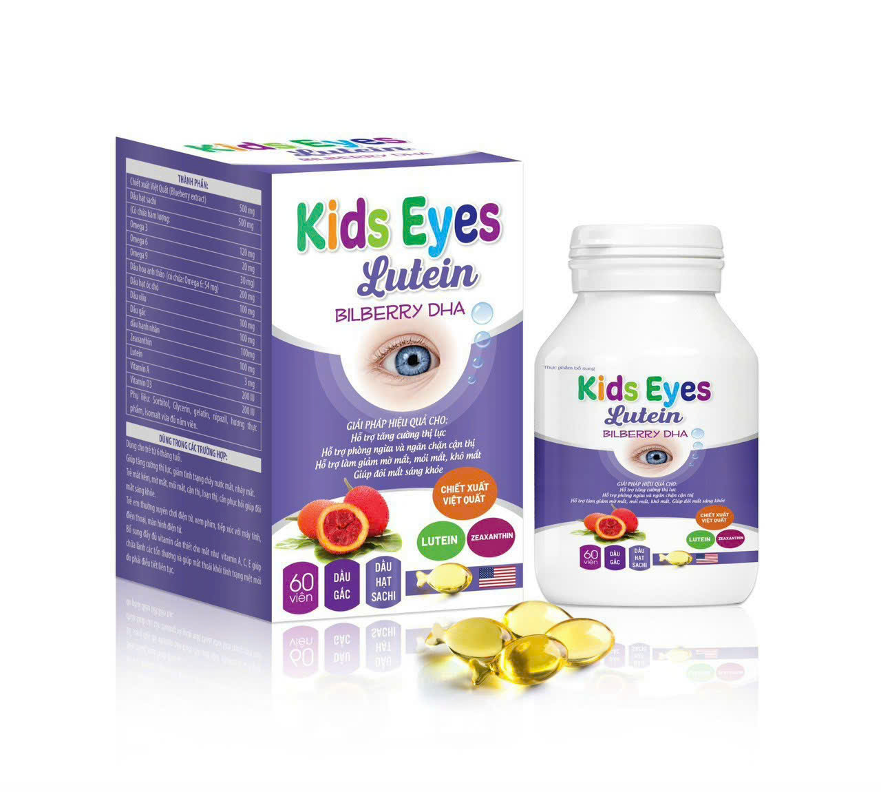 Bổ Mắt  Kids Eyes Lutein BILBERRY DHA Tím (Kẹo Cá)_C60v