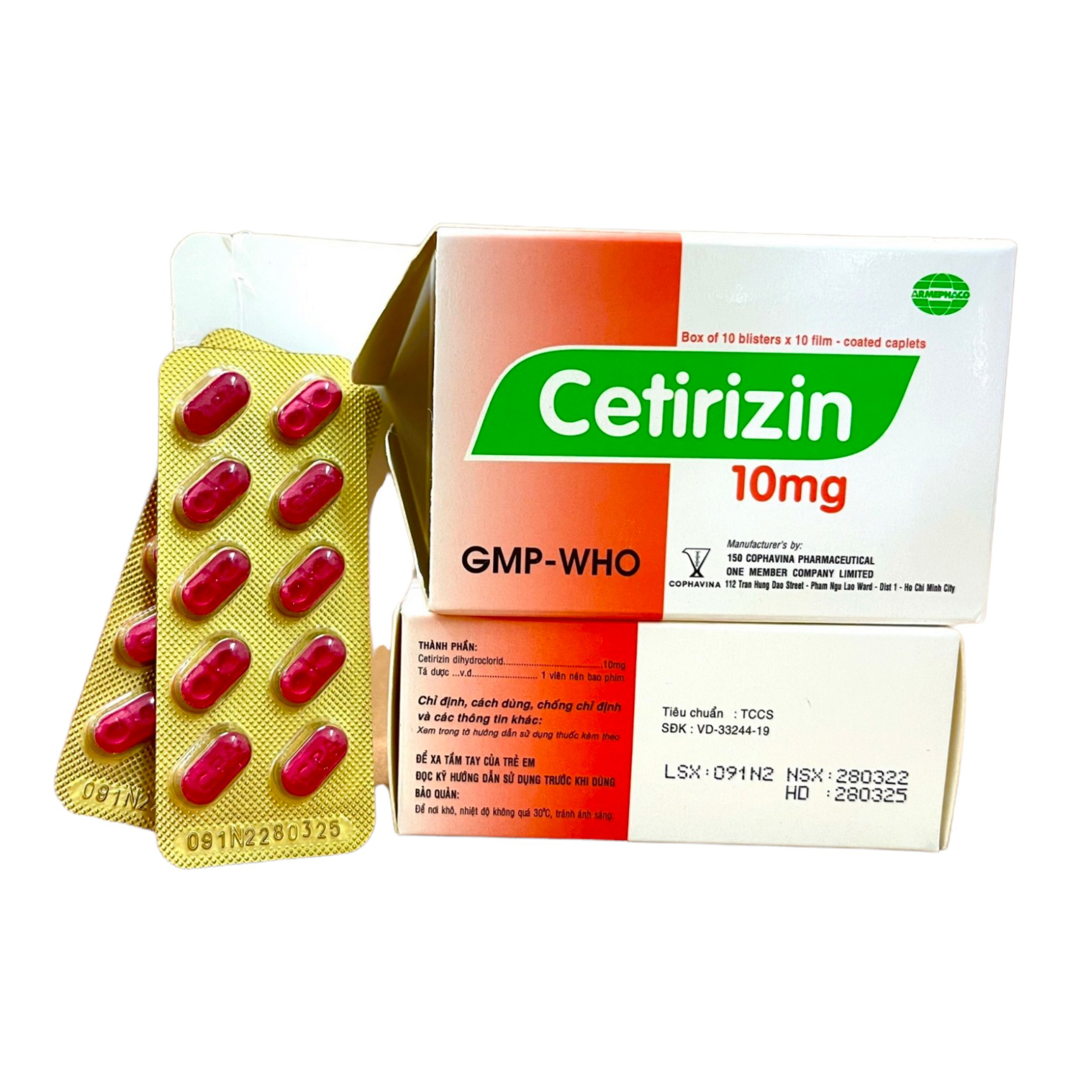 Cetirizin 10mg - Hộp 100 viên - Dược 150