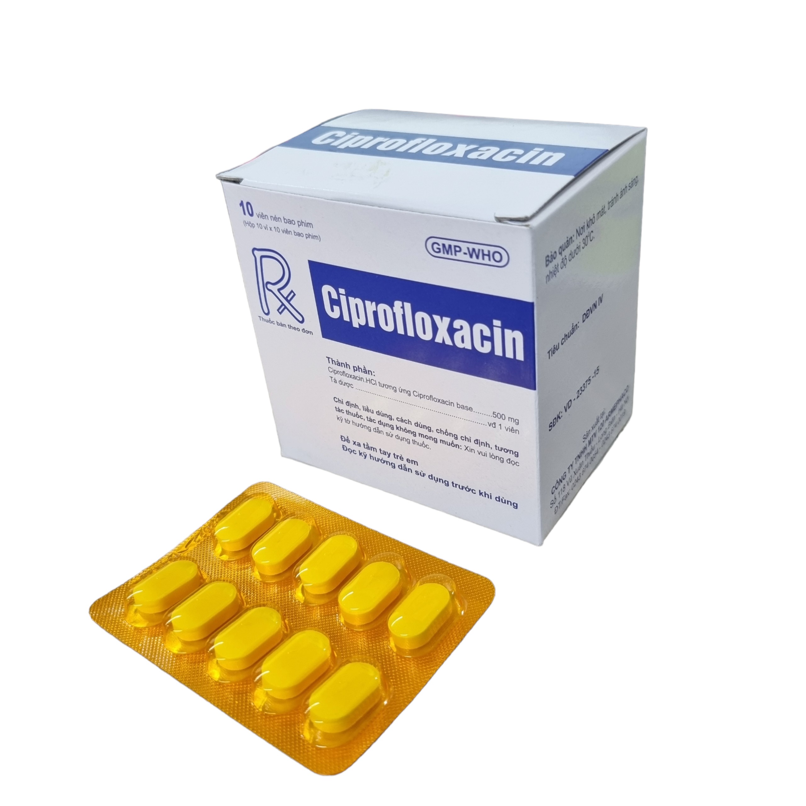 Ciprofloxacin  Hộp 100 viên nén bao phim- Dược 120