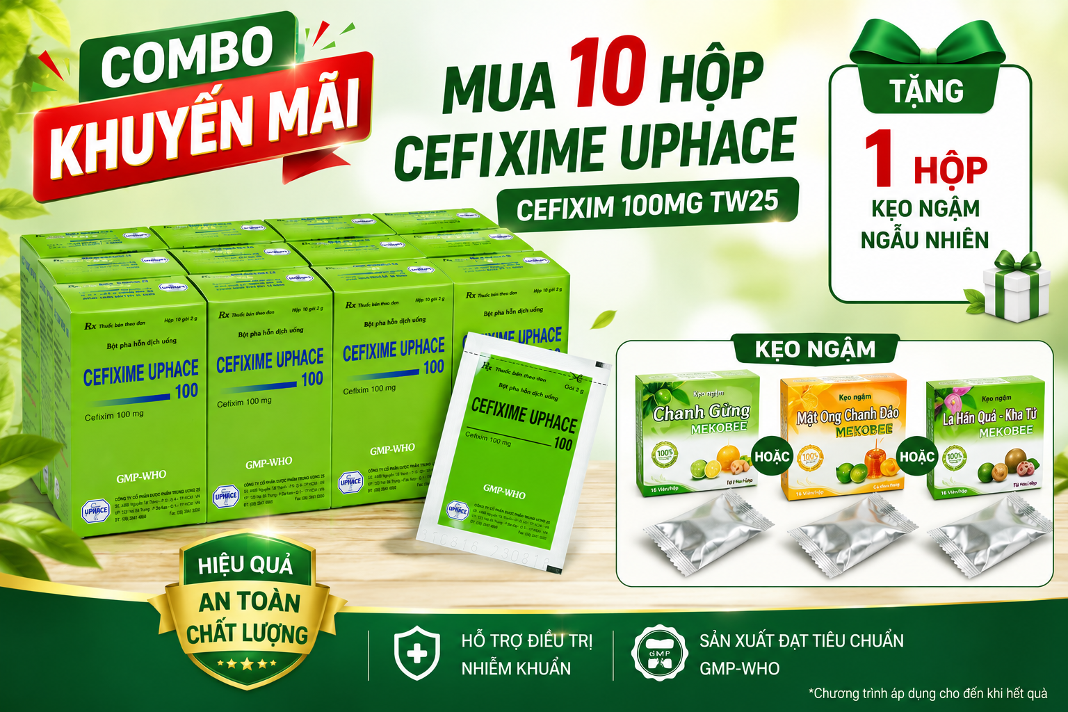 Combo Mua 10 hộp Cefixim 100mg Tw25 Tặng 1 hộp kẹo ngậm Mekobee