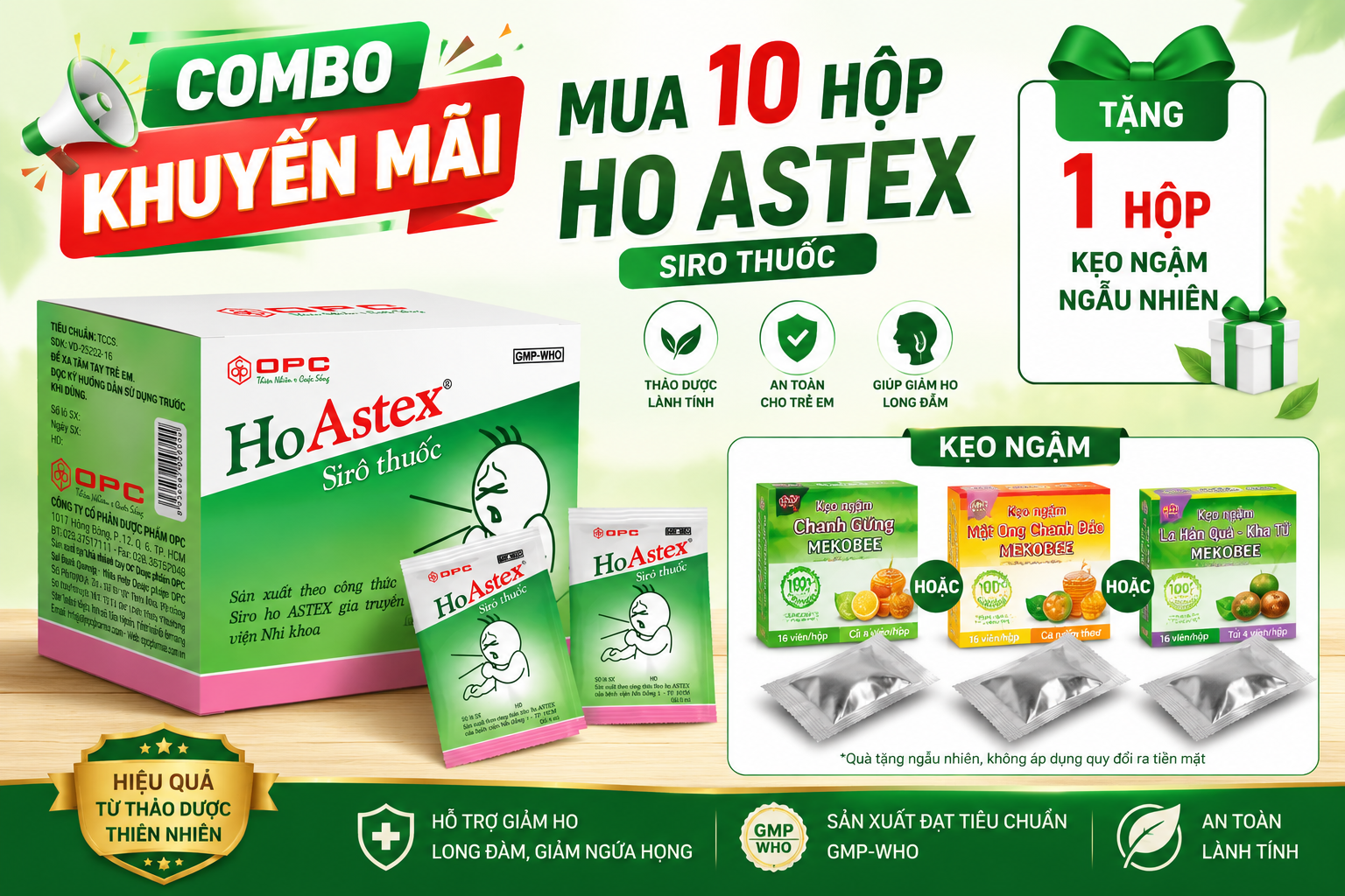 Combo Mua 10 hộp Ho Astex Tặng 1 hộp kẹo ngậm Mekobee