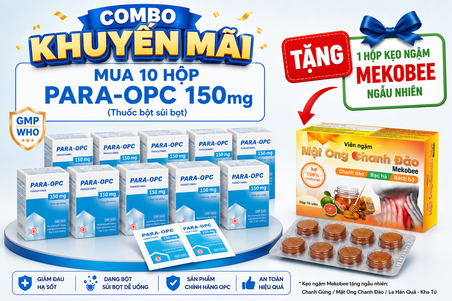 Combo Mua 10 hộp  Para 150mg_Tặng 1 hộp kẹo ngậm Mekobee