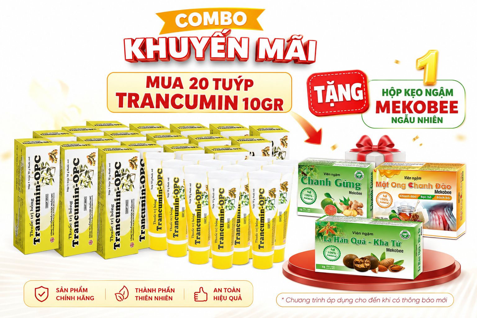 Combo Mua 10Tuýp Trancumin 10gr OPC_Tặng 1 hộp kẹo ngậm Mekobee