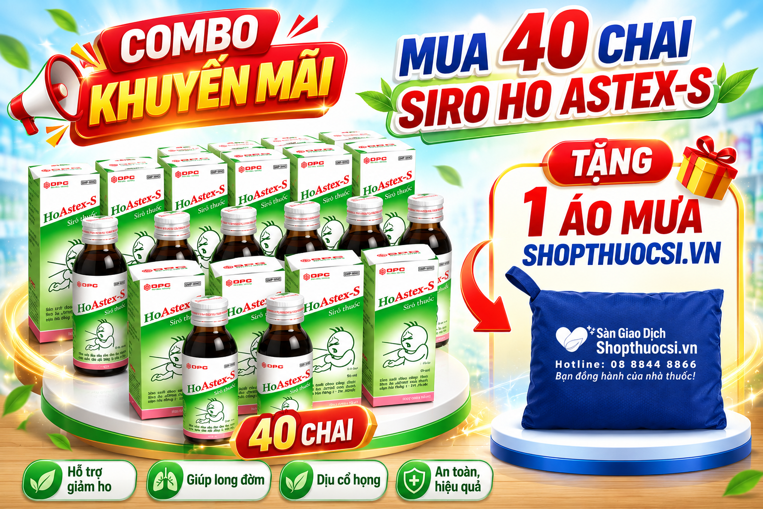 Combo Mua 40 Chai Siro Ho Astex-S OPC_Tặng 1 Áo Mưa