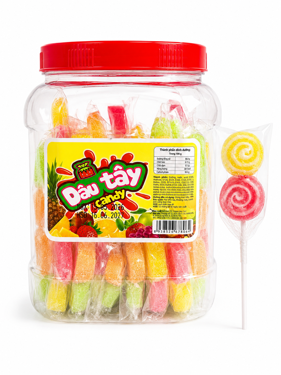 Dâu Tây Candy_Kẹo Dẻo 2 Bánh_H/50 que_K12