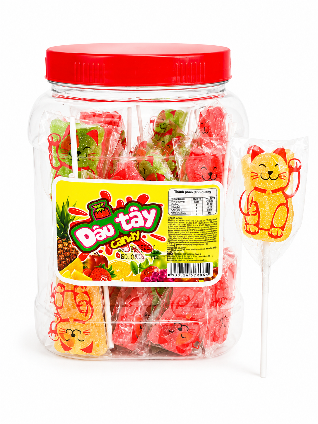 Dâu Tây Candy_Kẹo Dẻo Hình Con Mèo_H/50 que_K12