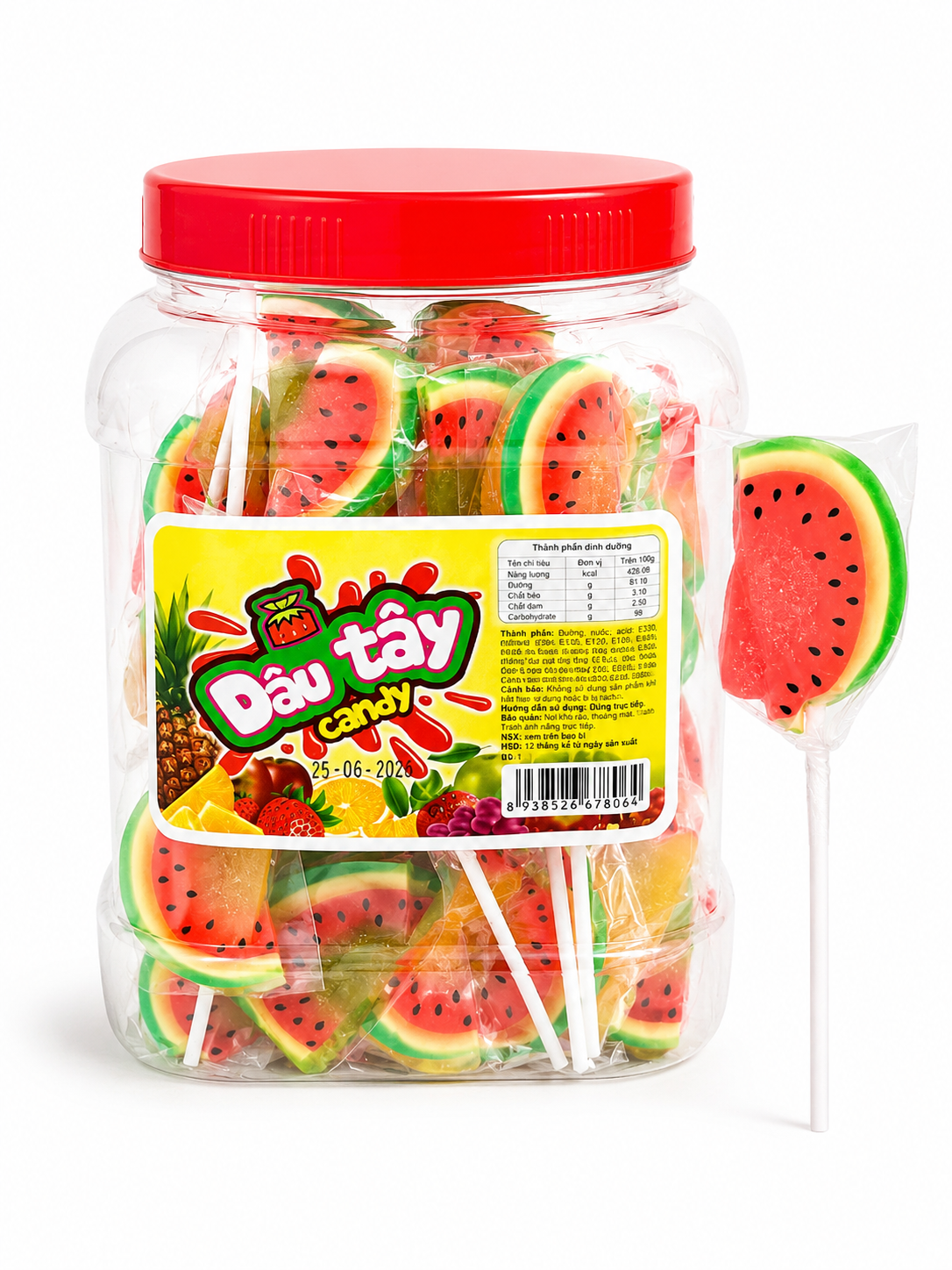 Dâu Tây Candy_Kẹo Dẻo Hình Dưa Hấu_H/50 que_K12