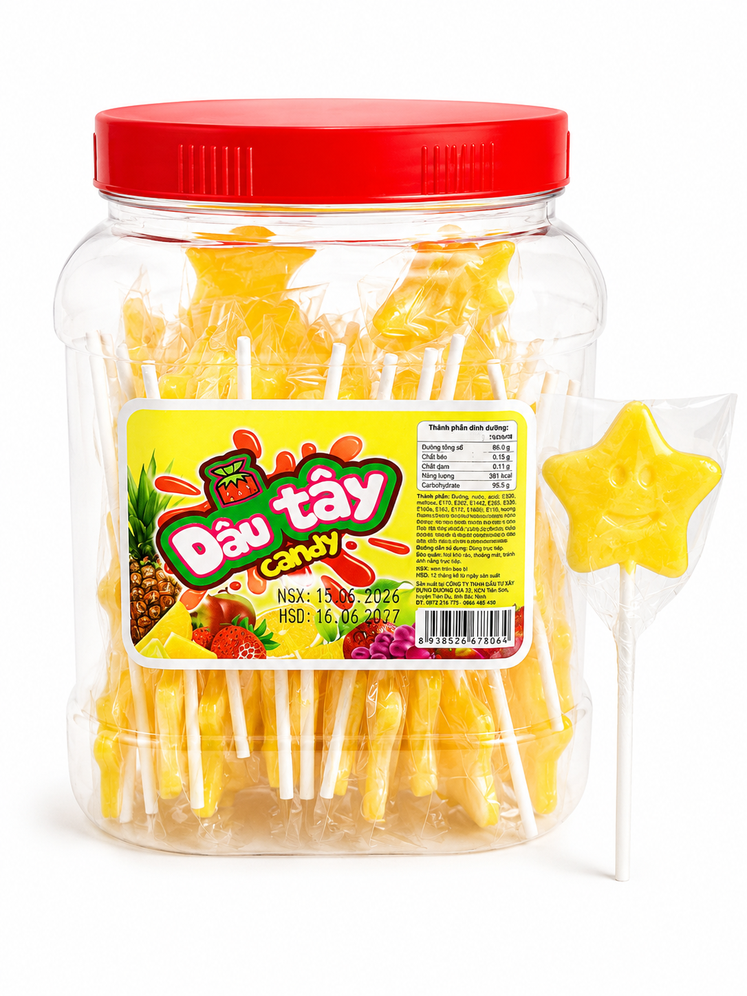 Dâu Tây Candy_Kẹo Cứng Hình Ngôi Sao_H/50 que