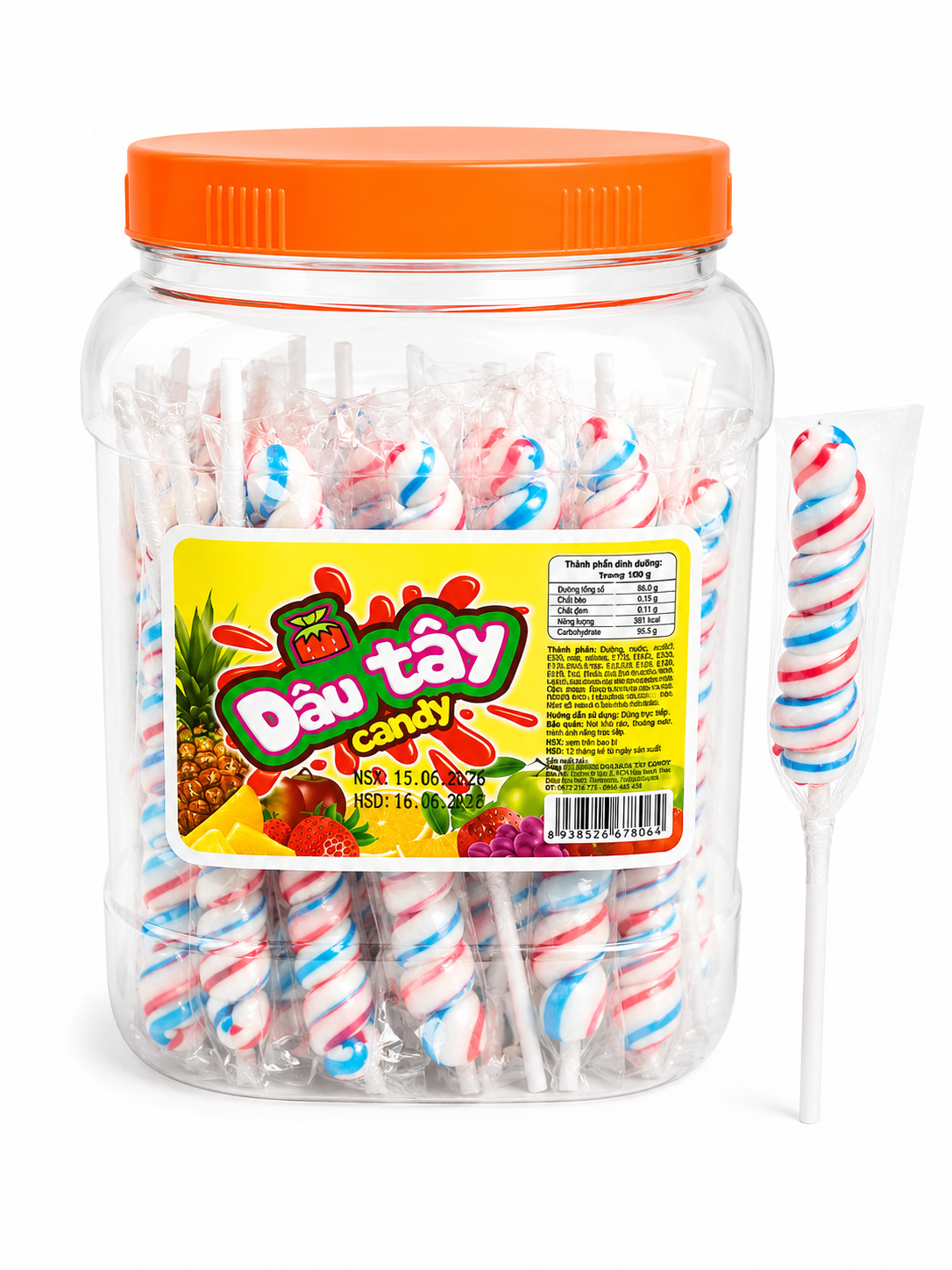 Dâu Tây Candy_Kẹo Cứng Hình Xoán_H/50 que