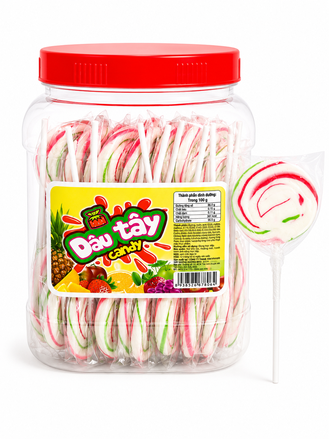 Dâu Tây Candy_Kẹo Cứng Hình Bánh Tròn_H/50 que