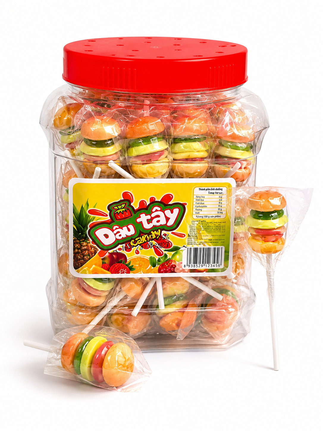 Dâu Tây Candy_Kẹo Dẻo Hình Hamberger_H/50 que_K12