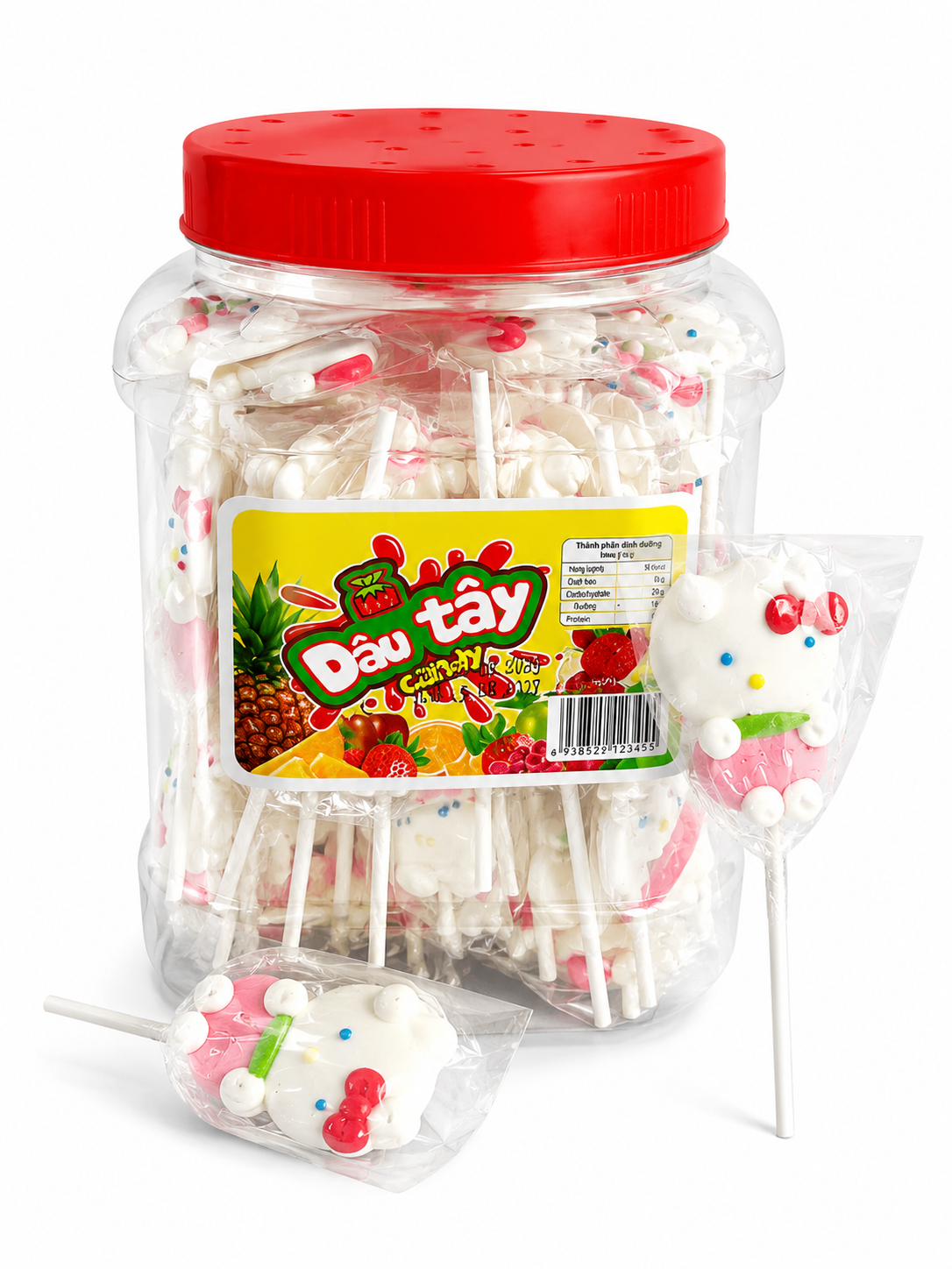 Dâu Tây Candy_Kẹo Cứng Hình Hello Kidty _H/50 que_K12