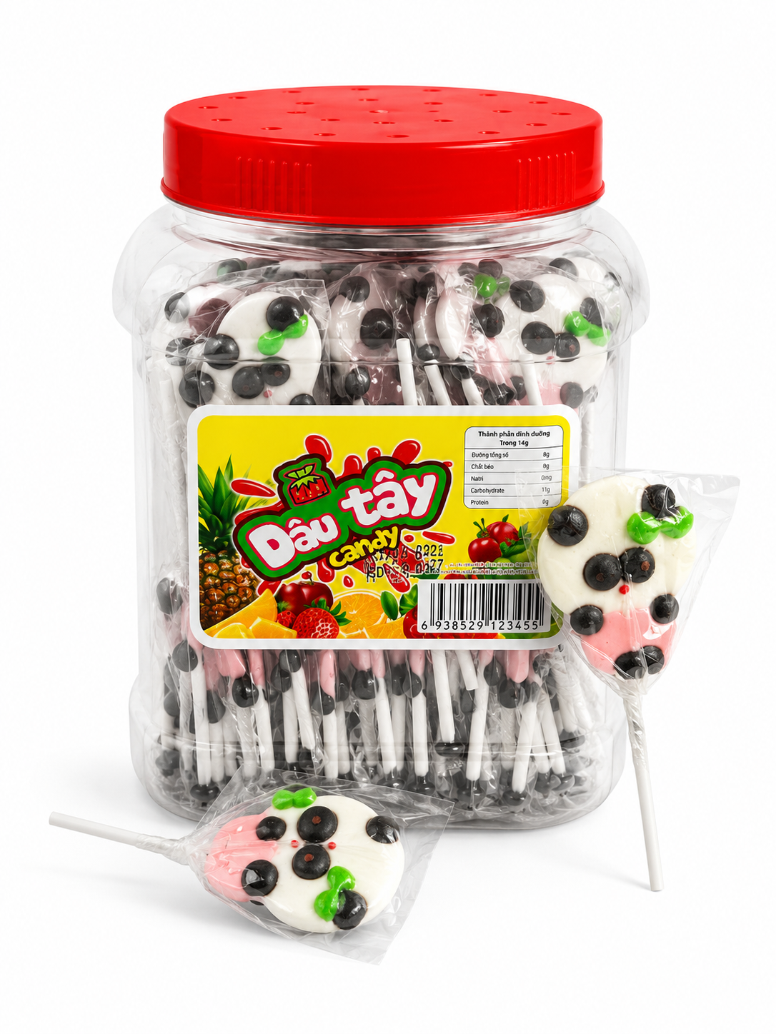 Dâu Tây Candy_Kẹo Cứng Hình Gấu trúc _H/50 que_K12