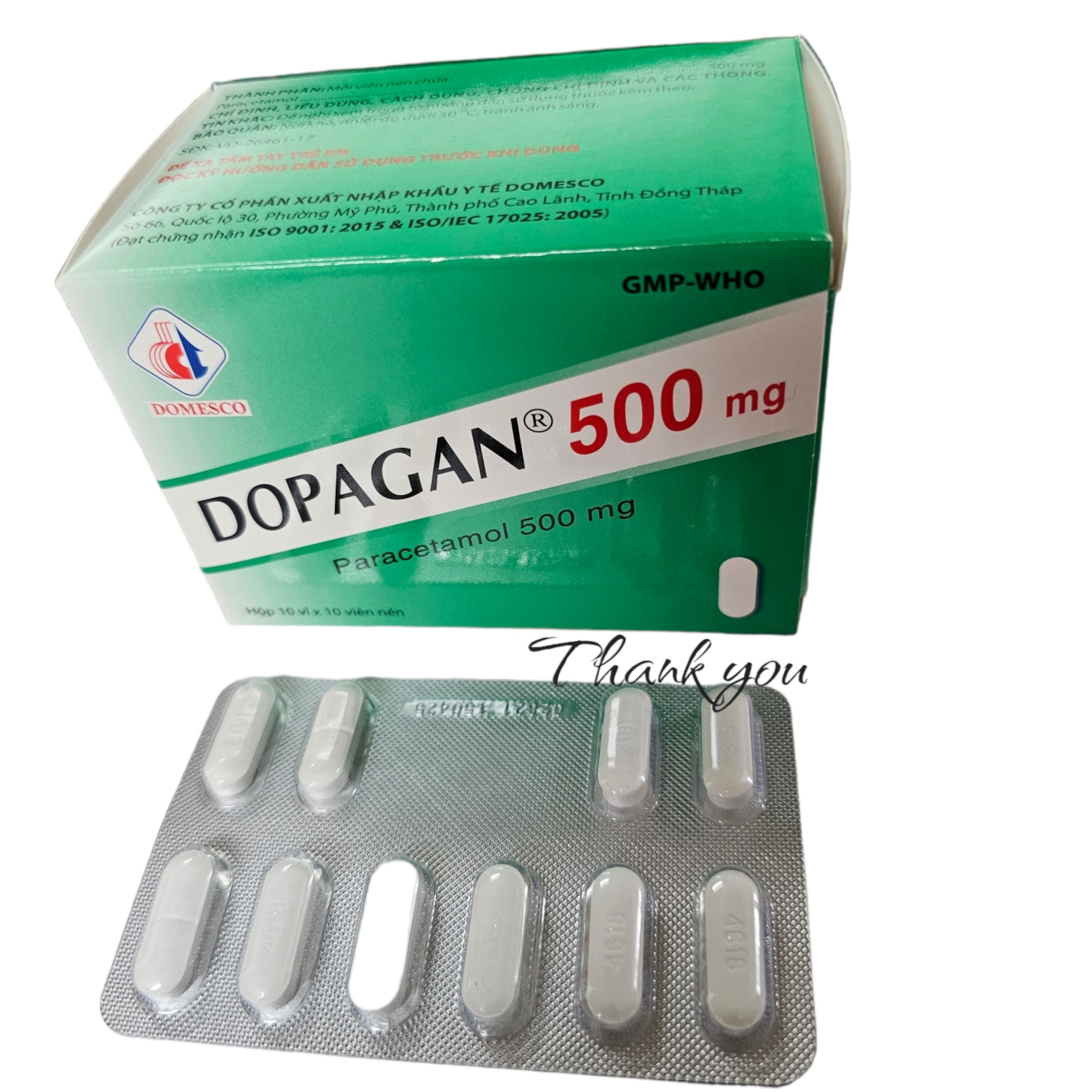 DOPAGAN 500_Paracetamol 500mg_H200 viên nén_Xanh_DMC