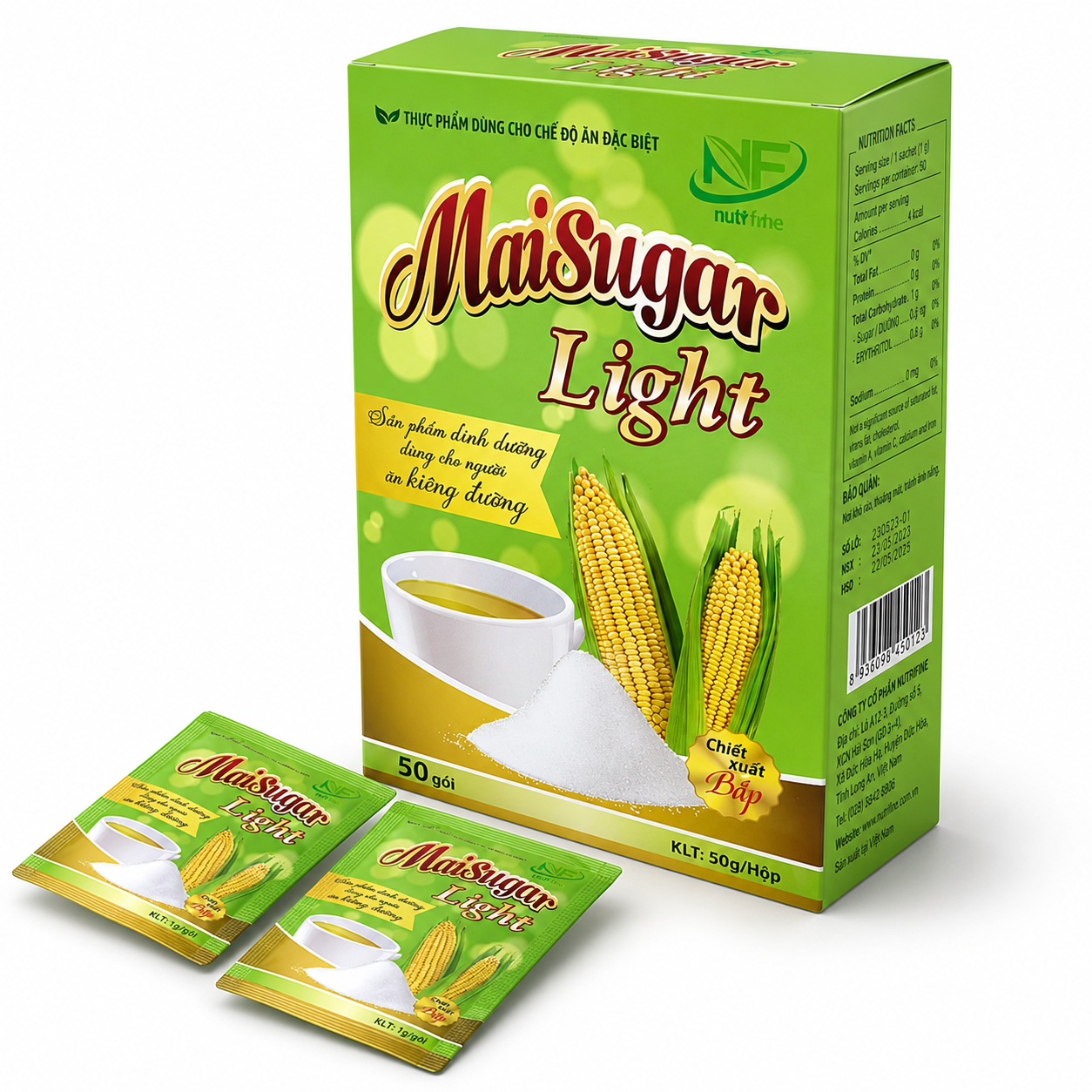 Đường Bắp Maisugar light xanh lá Hộp 50 gói
