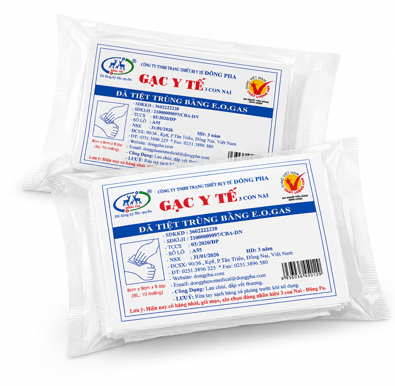 Gạc Y Tế  Đông Fa 3 Con Nai_8x9cm (Gạc Lớn)_Bich 10 gói 