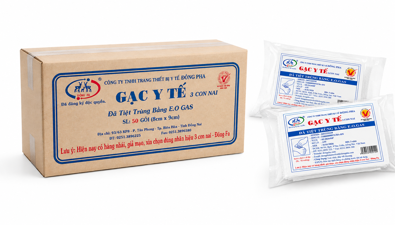 Gạc Y Tế  Đông Fa 3 Con Nai_8x9cm (Gạc Lớn)_T/50_K50 Gói