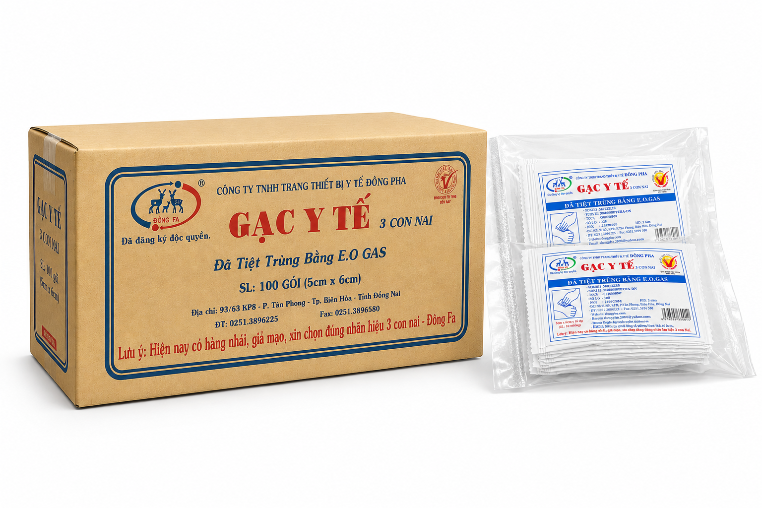 Gạc y tế Đông Fa 3 Con Nai_5x 6 cm_Nhỏ_K100 gói