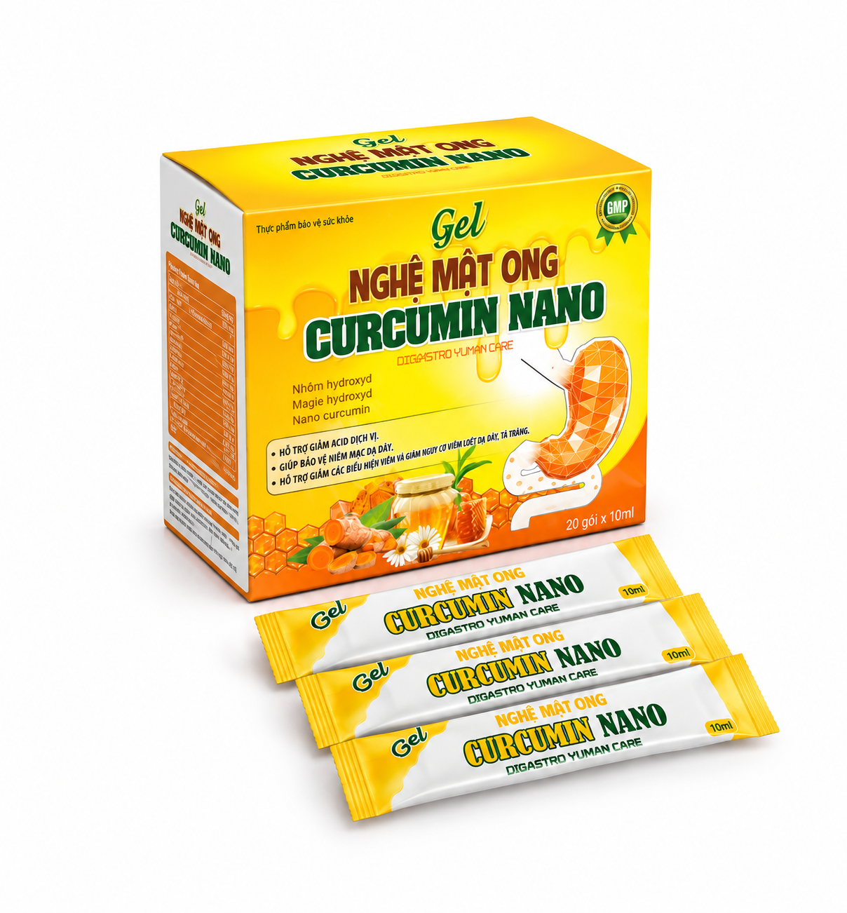 Gel Nghệ Mật Ong Curcumin Nano Vàng (Dạ dày, Nghệ Gói)_H/20/10ml_K32