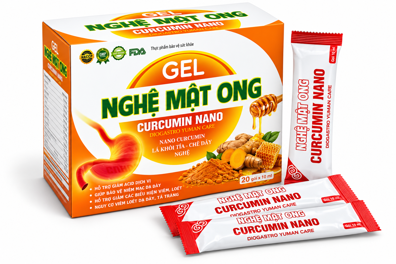 Gel Nghệ Mật Ong Curcumin Nano Diogastro (Cam trắng)_H/20/10ml_K72
