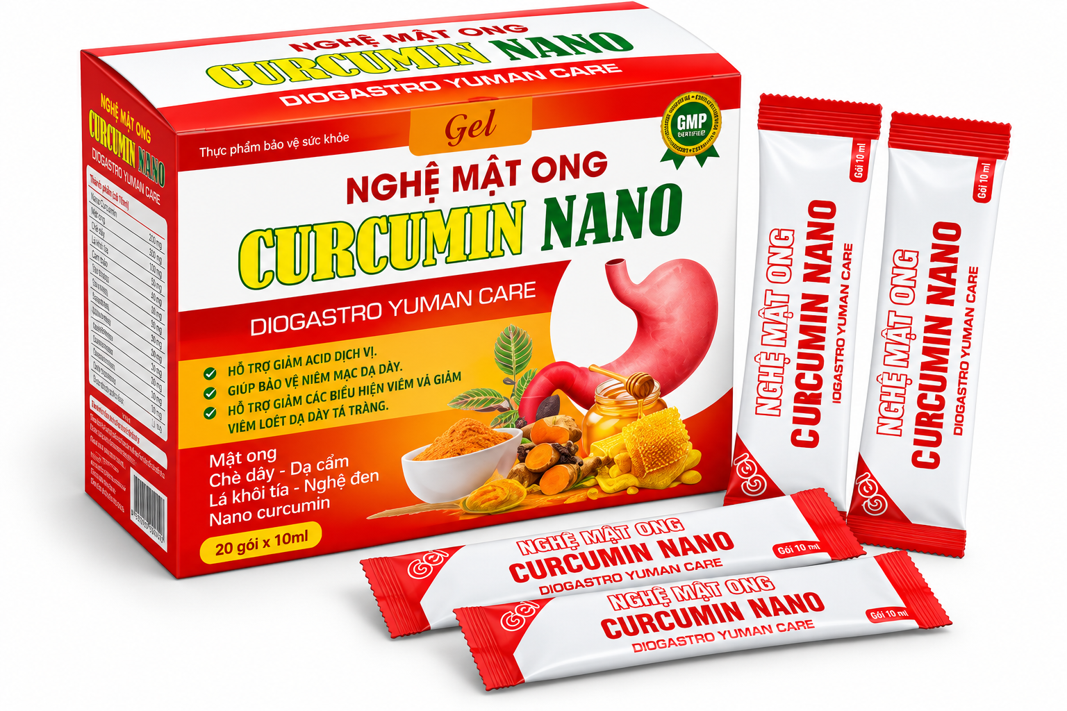 Gel Nghệ Mật Ong Curcumin Nano Diogastro (Cam)_H/20/10ml_K54
