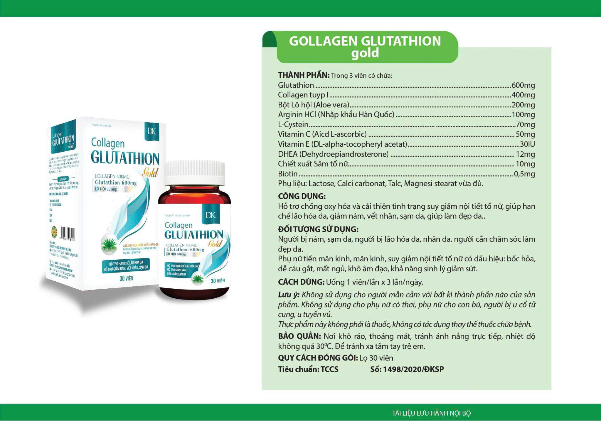 Hải Linh_Glutathion Gold  - Chai 30 viên 