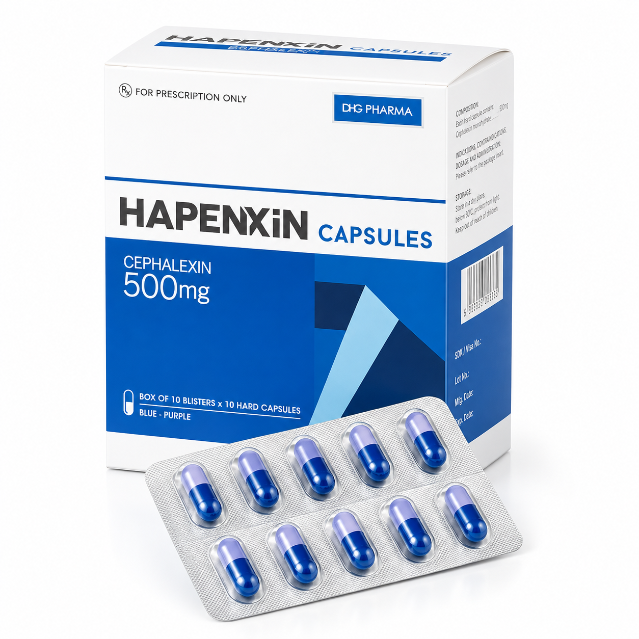 DHG_HAPENXIN_cephalexin 500mg (Xanh Dương)_H100v