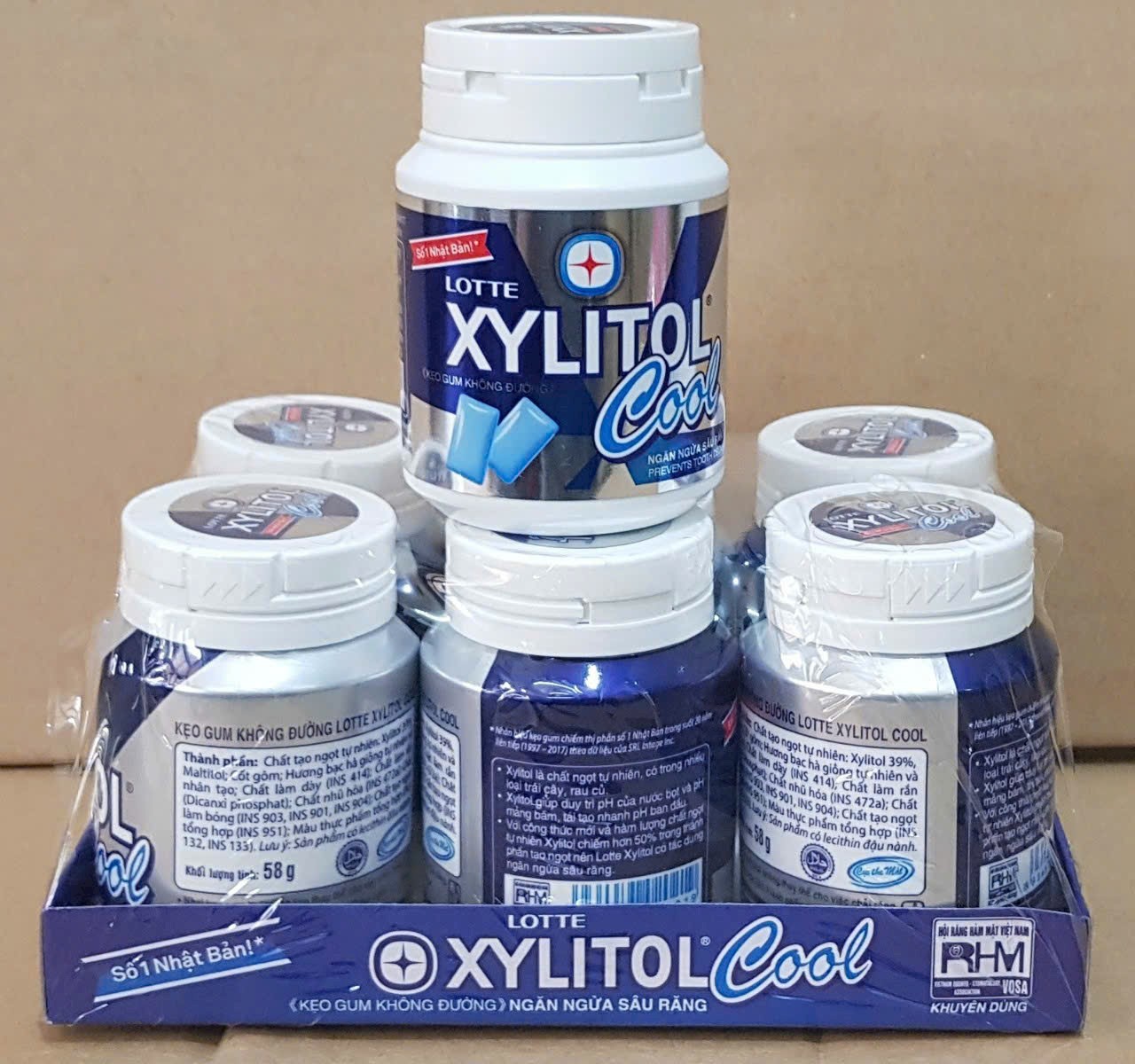 Kẹo gum không đường Lotte Xylitol Cool_Lốc 6 hủ