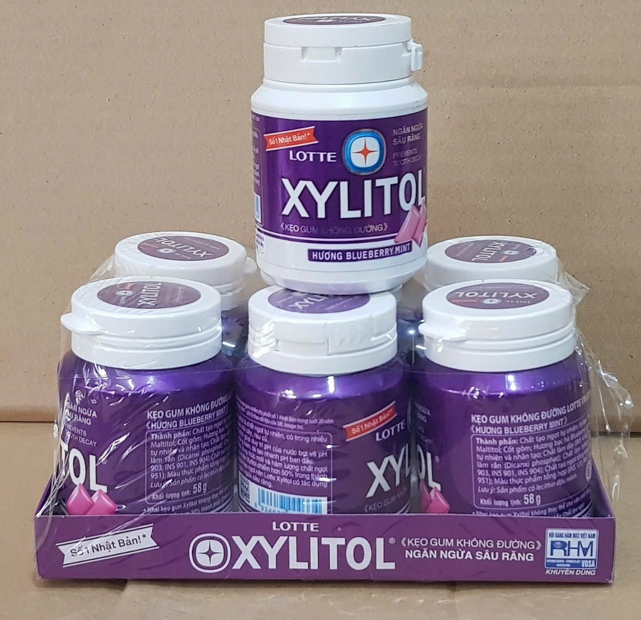 Kẹo gum không đường Lotte Xylitol hương Blueberry Mint_Lốc 6 hủ