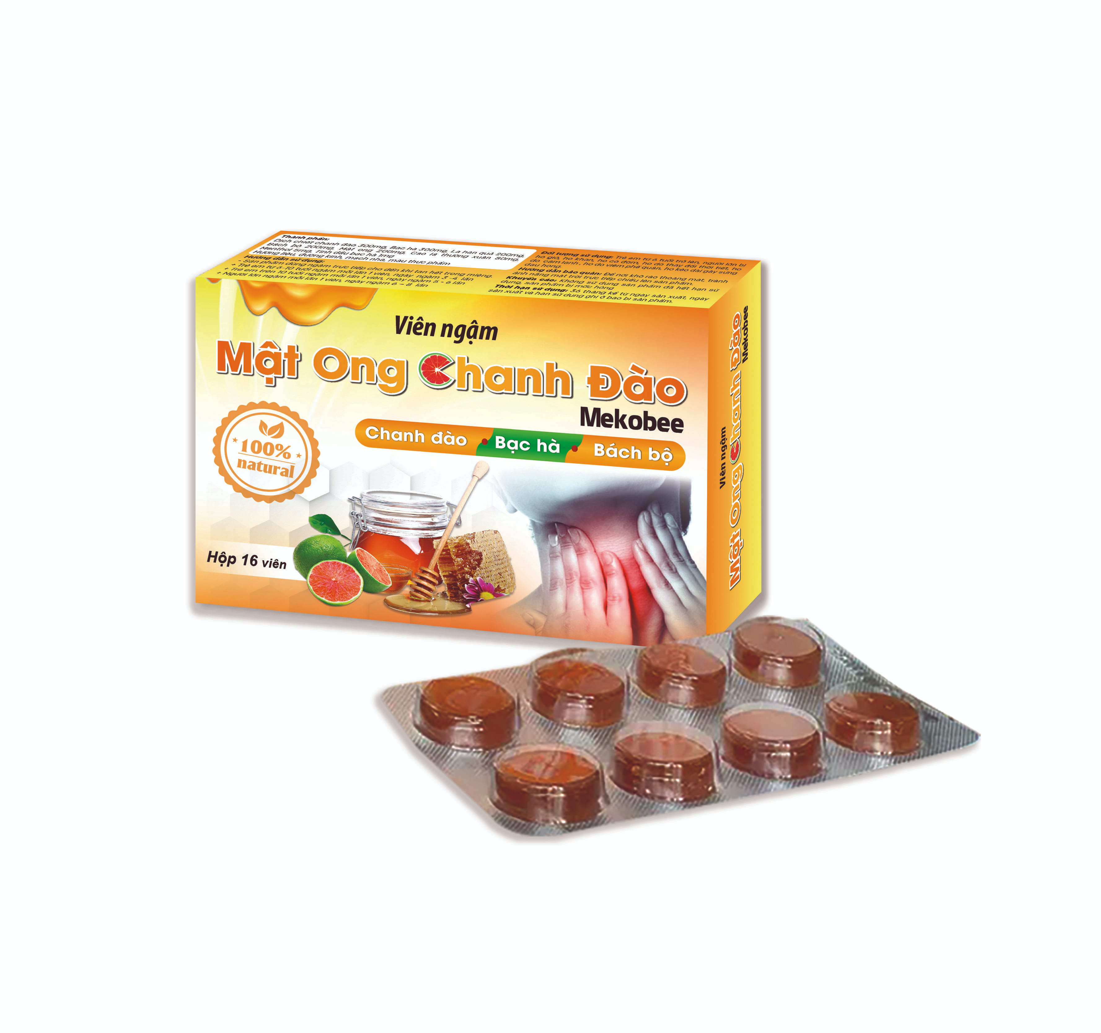 Viên Ngậm  Mật Ong Chanh Đào Mekobee_H16v_K138