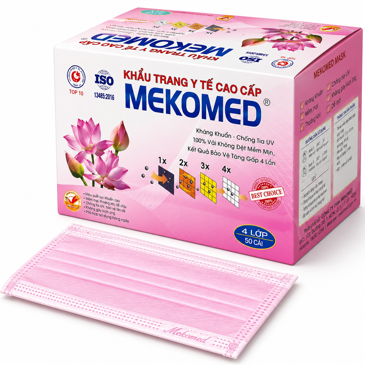 Khẩu trang Mekomed 4 lớp hồng  H50C