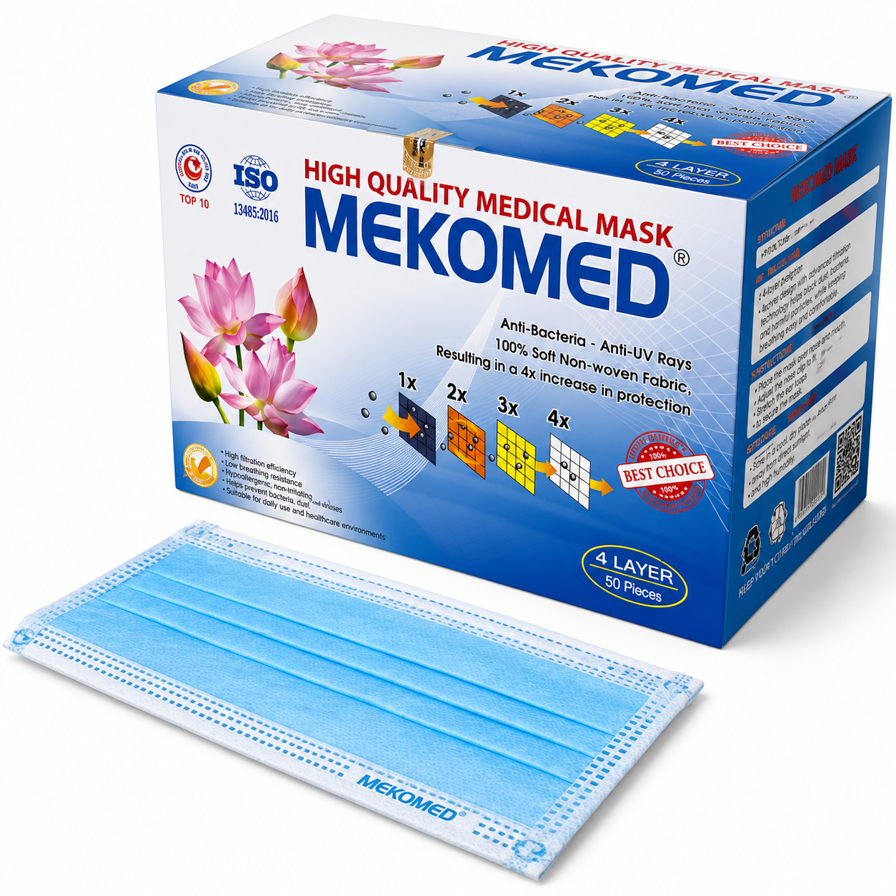 Khẩu trang Mekomed 4 lớp xanh H50C