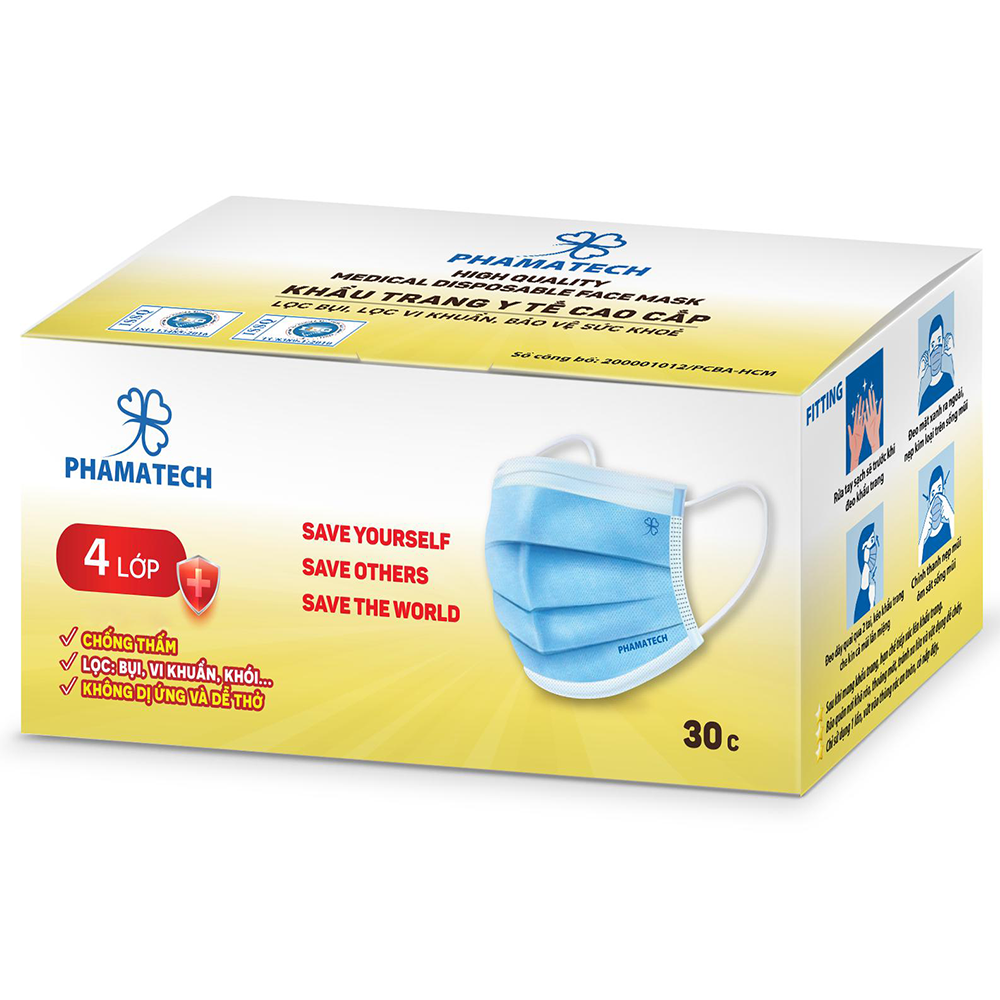 Khẩu trang y tế Phamatech Màu Trắng (4 lớp kháng khuẩn)_H/50c date 01.2029