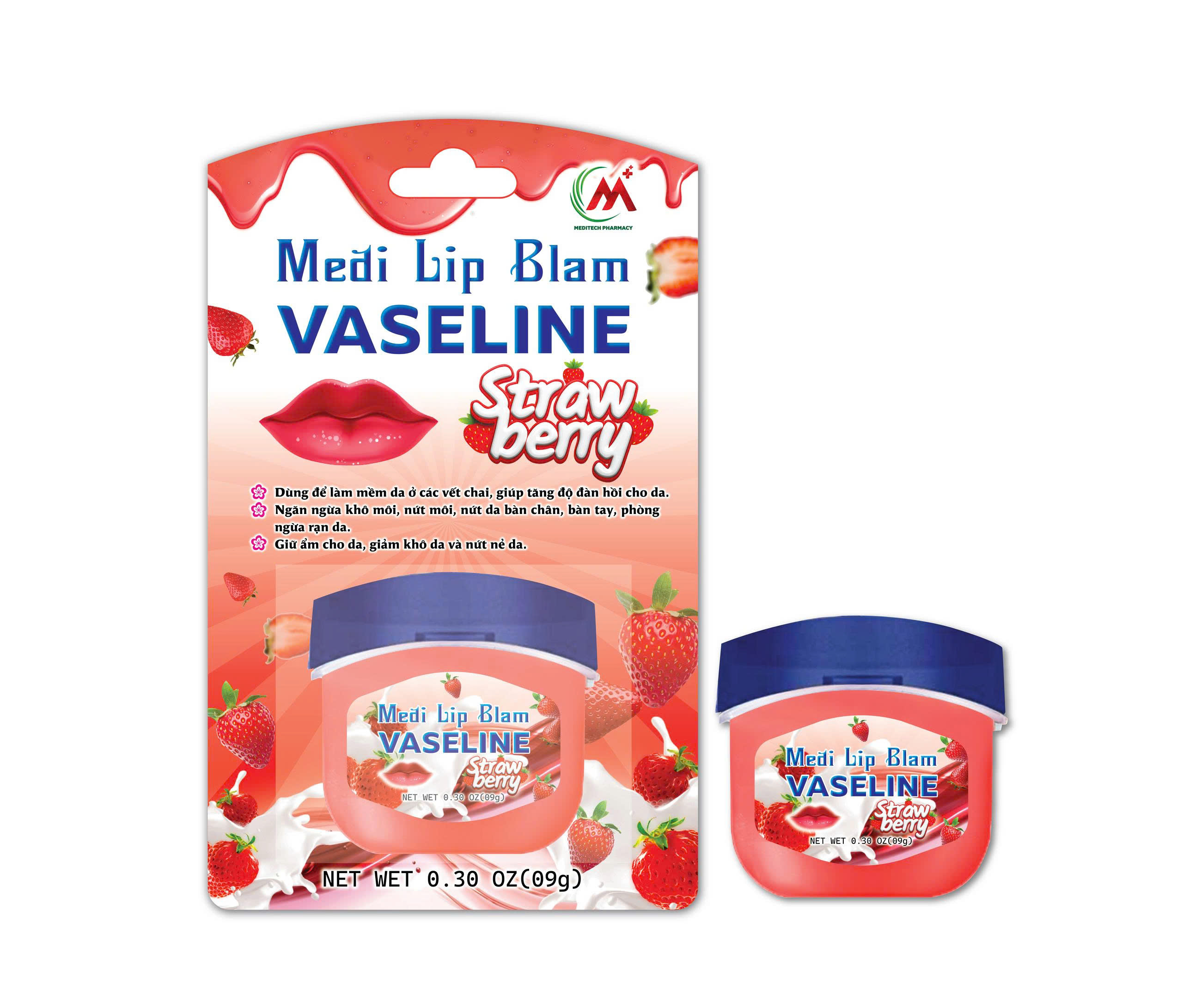Medi Lip Blam VASELINE Strawberry (Dâu)_H/90g_MUA 10 TẶNG 1