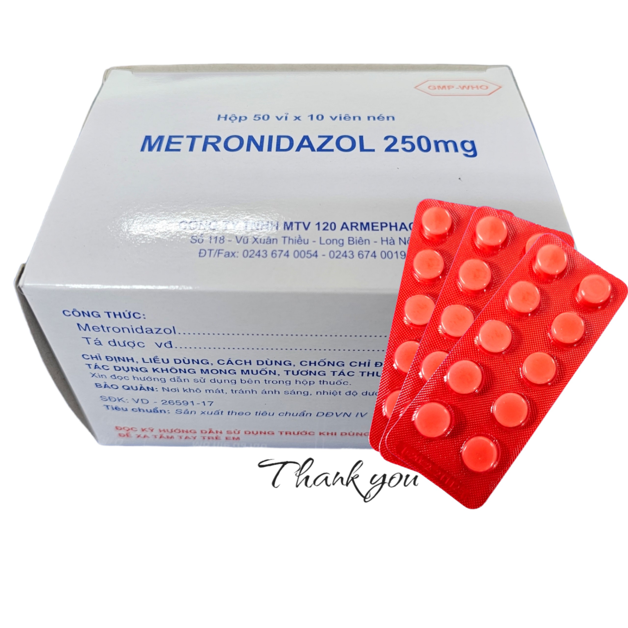 Metronidazol 250 hộp 50 vỉ x 10 viên_Dược 120