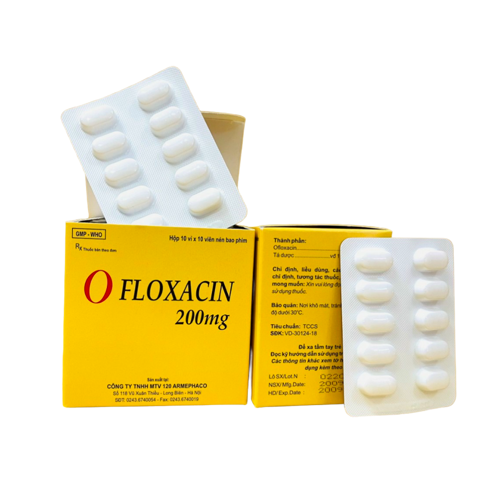 Ofloxacin 200mg Hộp 10 vỉ x 10 viên nén bao phim - Dược 120