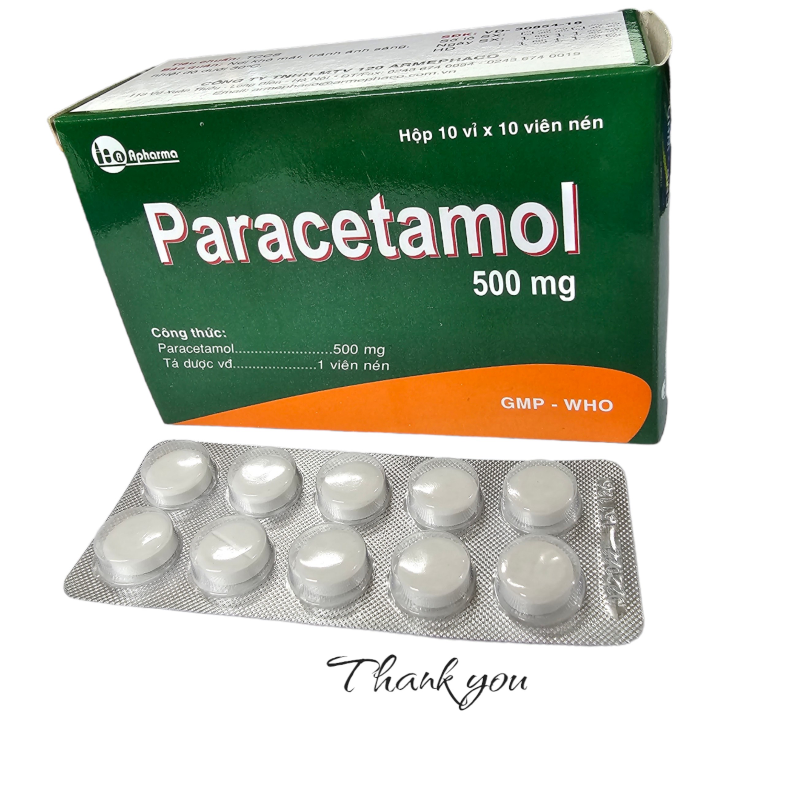 Paracetamol 500mg - Apharma Hộp 100 viên