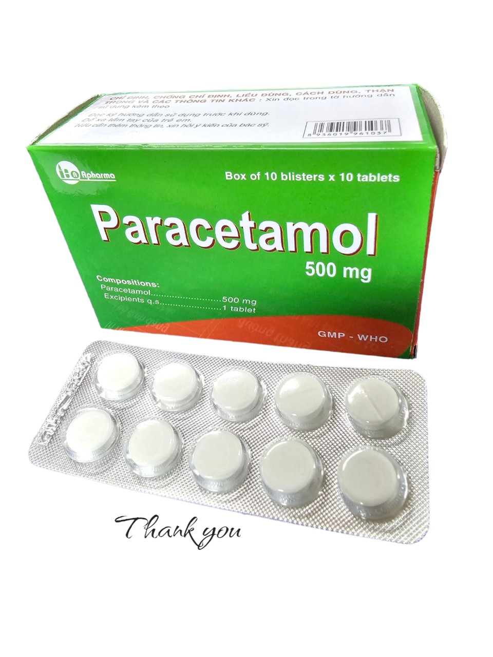 Paracetamol 500mg - hộp 10 vỉ x 10 viên (Xanh đậm)