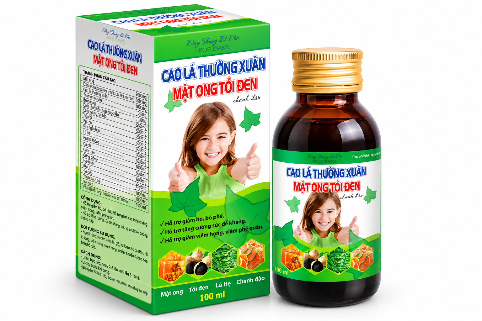 Siro Cao lá thường xuân Mật ong tỏi đen_C100ml_K100