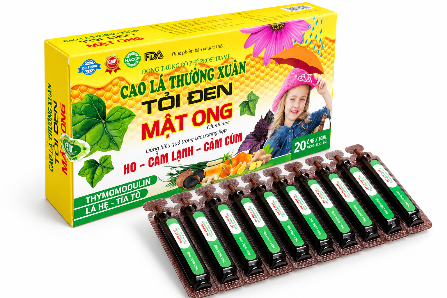 Siro Cao lá thường xuân, Tỏi đen, Mật ong (Vàng)_H/20/10ml_K80