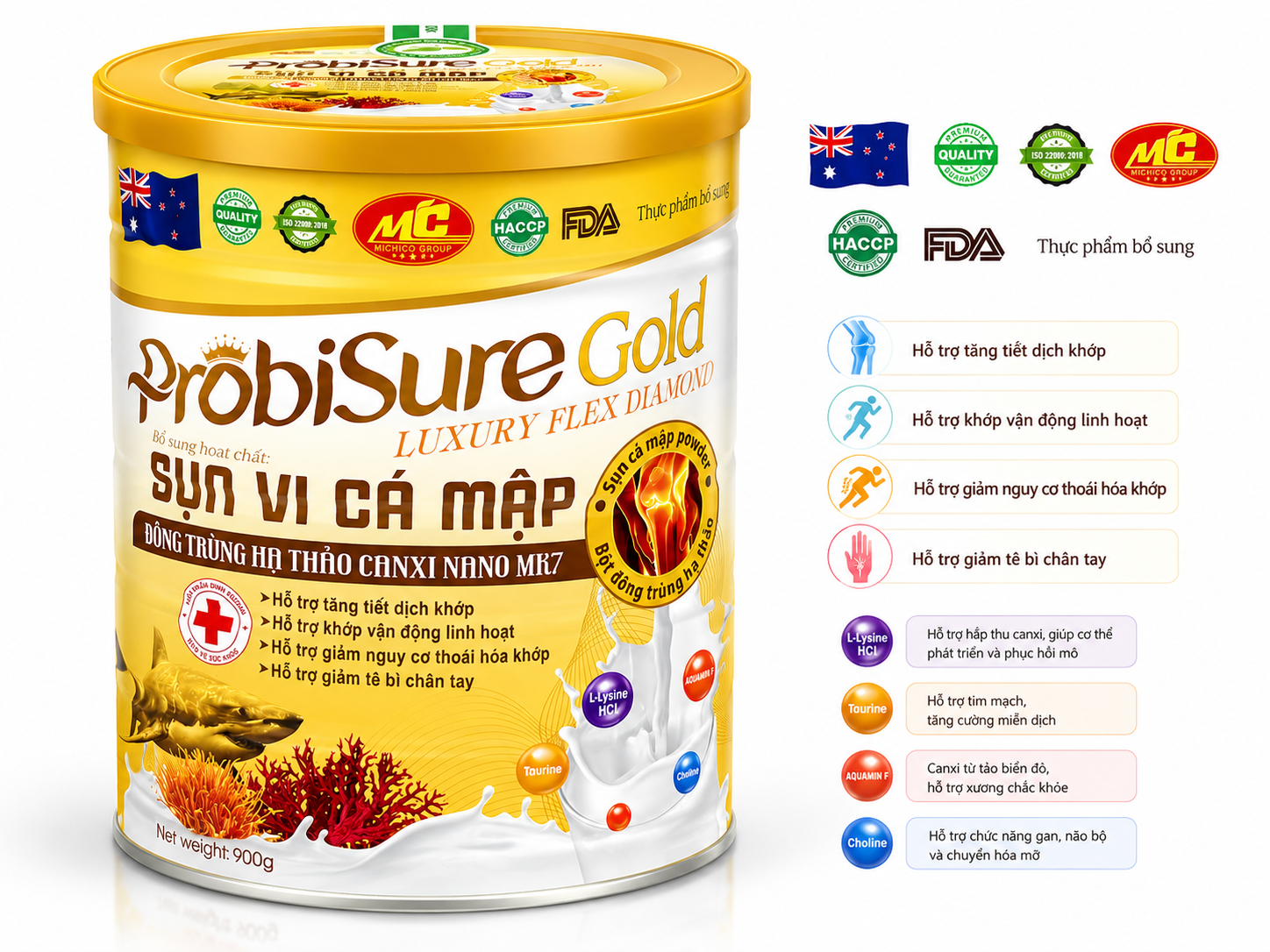 Sữa ProbiSure Gold_SỤN VI CÁ MẬP_H/900gr_K12