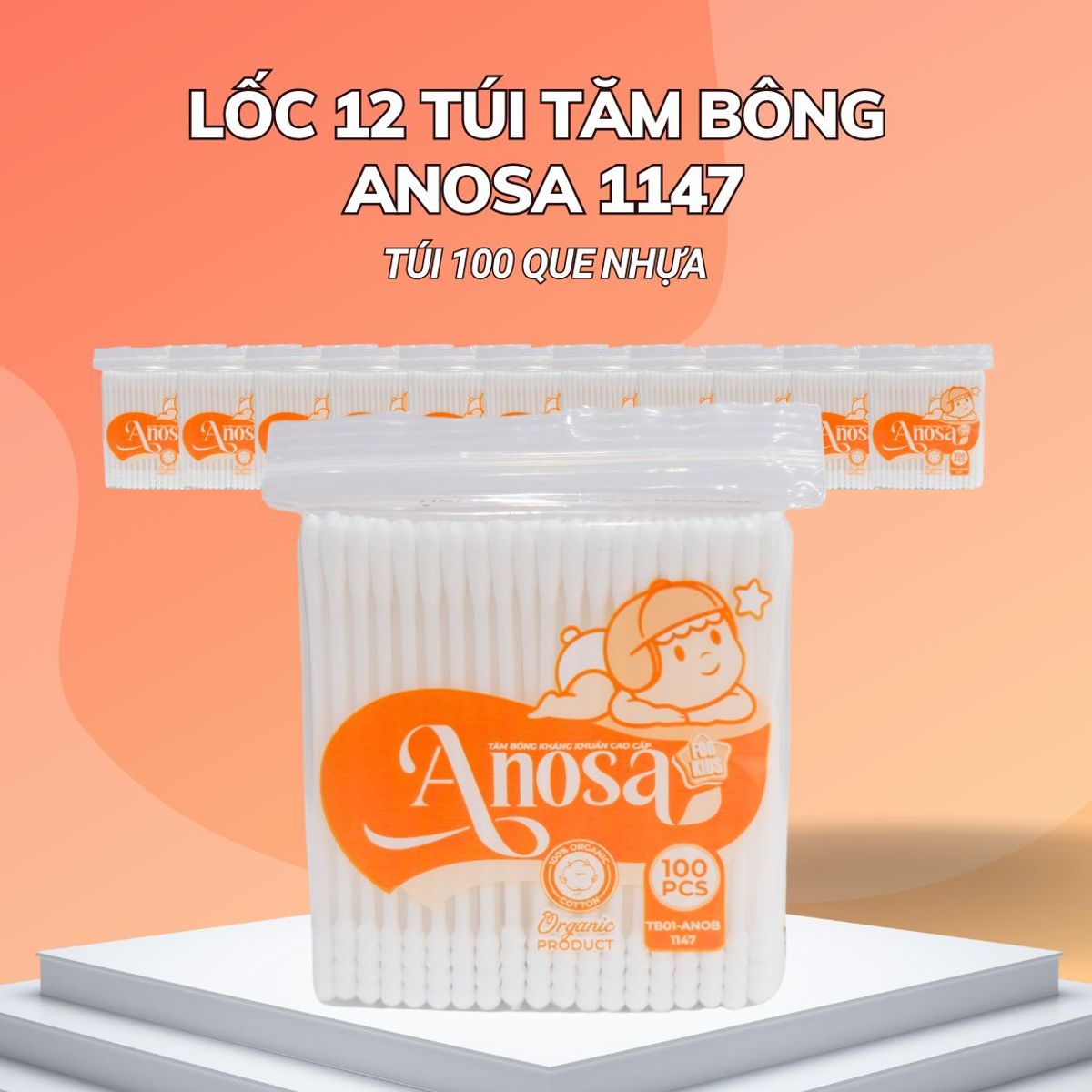 Tăm bông Anosa trẻ em thân nhựa_T/12/100q