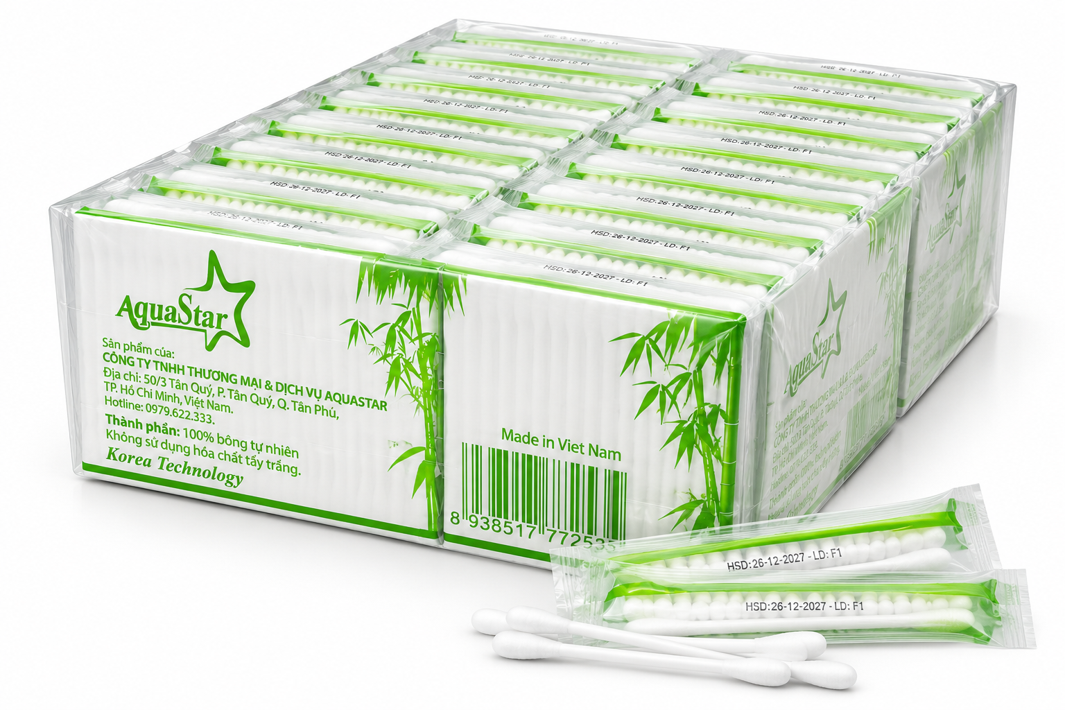 Tăm Bông Gỗ Aquastar_L/21/100 Que_K25