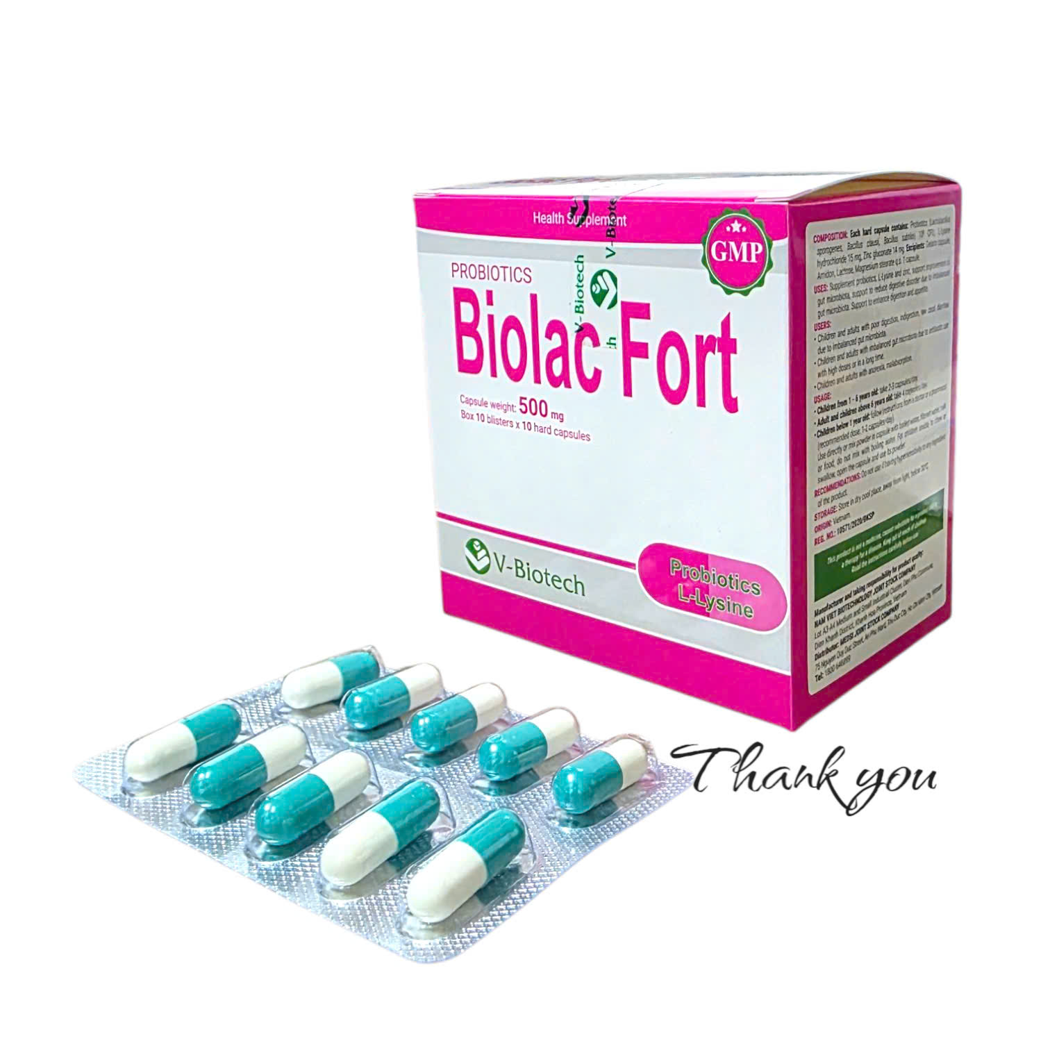 Nam Việt_V-Biotech_Biolac Fort 500mg Hồng_H100v 